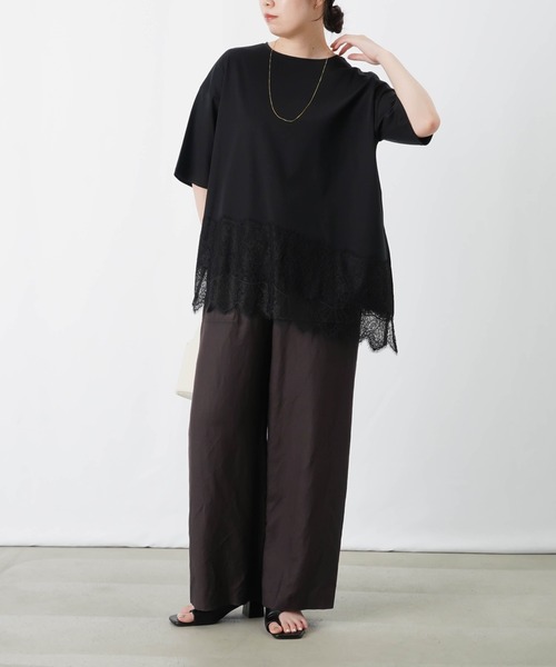 LUCA/LADY LUCK LUCA(ルカ/レディラックルカ)の「LC/LLL コンパクトスムースアシメレースドッキングプルオーバー(Tシャツ/カットソー・レディース・ブラック/ダークブラウン/オフホワイト・FREE)」の10枚目の写真