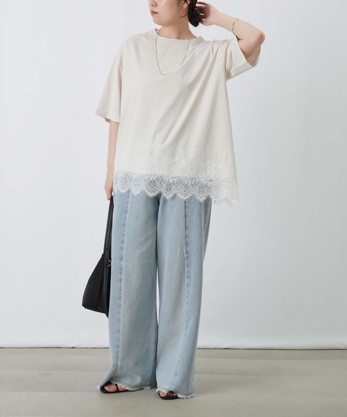 LUCA/LADY LUCK LUCA(ルカ/レディラックルカ)の「LC/LLL コンパクトスムースアシメレースドッキングプルオーバー(Tシャツ/カットソー・レディース・ブラック/ダークブラウン/オフホワイト・FREE)」の16枚目の写真