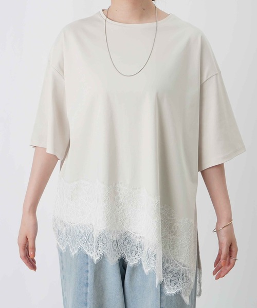 LUCA/LADY LUCK LUCA(ルカ/レディラックルカ)の「LC/LLL コンパクトスムースアシメレースドッキングプルオーバー(Tシャツ/カットソー・レディース・ブラック/ダークブラウン/オフホワイト・FREE)」の7枚目の写真