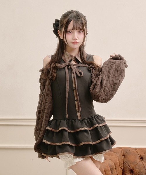 Pal elfy(パルエルフィー)の「ケーブルボレロカーディガン(ニット/セーター・レディース・ブラウン系その他/オフホワイト/ブラック・フリー)」の3枚目の写真