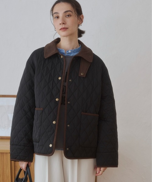 ANGIE(アンジー)の「配色コーデュロイ襟 キルティングジャケット / スタンドカラー2WAYブルゾン / 秋服 / 冬服(ダウンジャケット/コート・レディース・ライトベージュ/ブラック/オリーブ・FREE)」の22枚目の写真