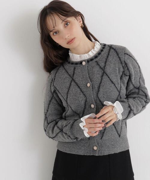 NATURAL BEAUTY BASIC(ナチュラルビューティーベーシック)の「ダイヤラインカーディガン(ニット/セーター・レディース・グレー系その他/ホワイト系その他/ブルー系その他2・FREE)」の1枚目の写真