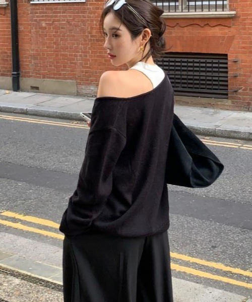 semplice（センプリチェ）の「2枚  ニット・セーター【韓国ファッション】（ニット/セーター・レディース・ブラック/グレー/オフホワイト・F）」の15枚目の写真
