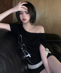 ガールズボートネック半袖Tシャツ(ブラック)