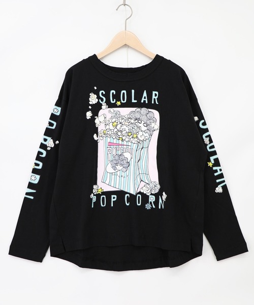 ScoLar(スカラー)の「163654:ポップコーン柄 ロングスリーブTシャツ(Tシャツ/カットソー・レディース・オフホワイト/ブルー/ブラック・M)」の3枚目の写真