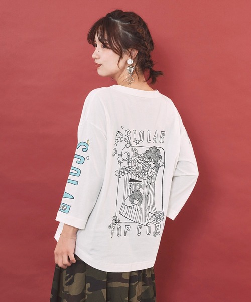 ScoLar(スカラー)の「163654:ポップコーン柄 ロングスリーブTシャツ(Tシャツ/カットソー・レディース・オフホワイト/ブルー/ブラック・M)」の7枚目の写真