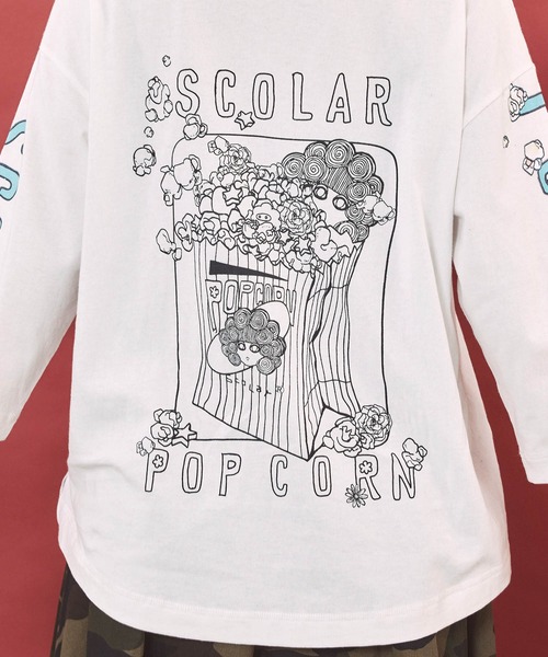 ScoLar(スカラー)の「163654:ポップコーン柄 ロングスリーブTシャツ(Tシャツ/カットソー・レディース・オフホワイト/ブルー/ブラック・M)」の10枚目の写真