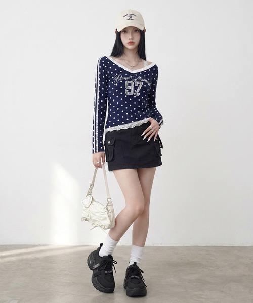 non-hedge（ノンヘッジ）の「ドットナンバリングオフショルダーロンT（Tシャツ/カットソー・レディース・ワインレッド/ネイビー/グレー/ブラウン・FREE）」の21枚目の写真