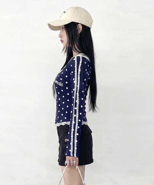 non-hedge（ノンヘッジ）の「ドットナンバリングオフショルダーロンT（Tシャツ/カットソー・レディース・ワインレッド/ネイビー/グレー/ブラウン・FREE）」の17枚目の写真