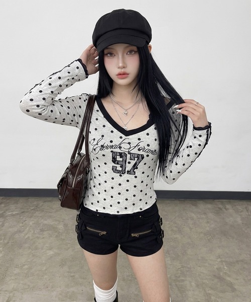 non-hedge（ノンヘッジ）の「ドットナンバリングオフショルダーロンT（Tシャツ/カットソー・レディース・ワインレッド/ネイビー/グレー/ブラウン・FREE）」の10枚目の写真