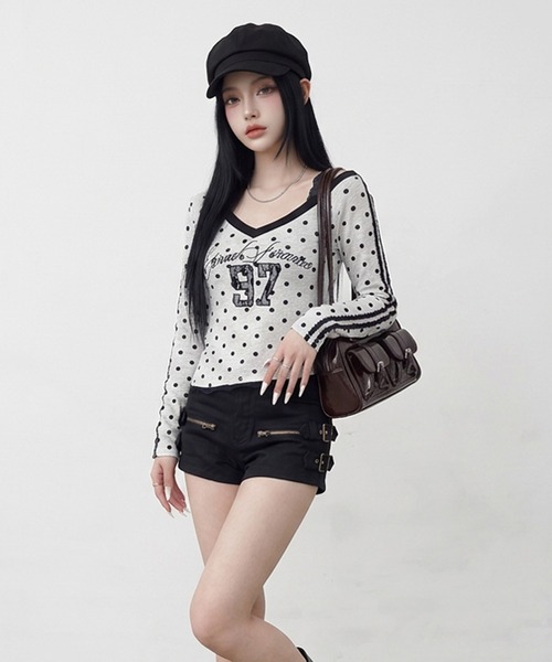 non-hedge（ノンヘッジ）の「ドットナンバリングオフショルダーロンT（Tシャツ/カットソー・レディース・ワインレッド/ネイビー/グレー/ブラウン・FREE）」の12枚目の写真