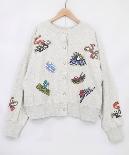 ScoLar(スカラー)の「163650:ワッペン風刺繍 2wayカーディガン(Tシャツ/カットソー・レディース・オートミール/ブラック/パープル・M)」の3枚目の写真