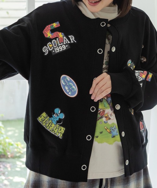 ScoLar(スカラー)の「163650:ワッペン風刺繍 2wayカーディガン(Tシャツ/カットソー・レディース・オートミール/ブラック/パープル・M)」の9枚目の写真