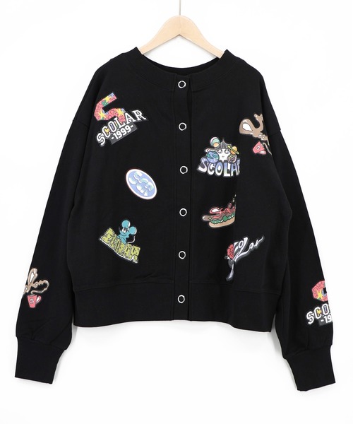 ScoLar(スカラー)の「163650:ワッペン風刺繍 2wayカーディガン(Tシャツ/カットソー・レディース・オートミール/ブラック/パープル・M)」の14枚目の写真