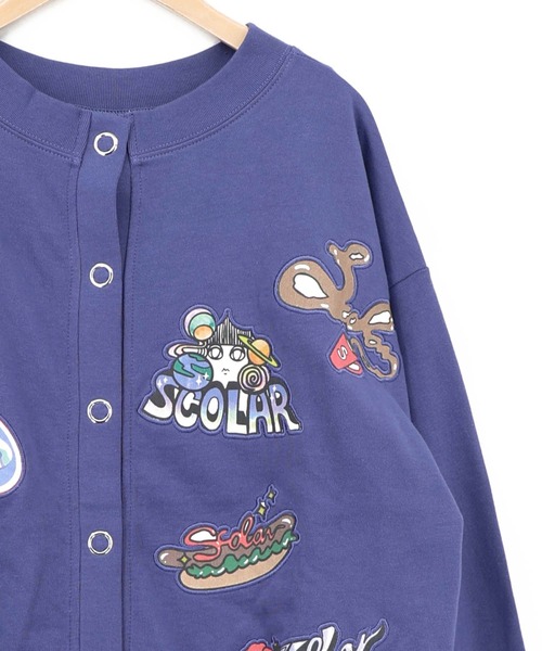 ScoLar(スカラー)の「163650:ワッペン風刺繍 2wayカーディガン(Tシャツ/カットソー・レディース・オートミール/ブラック/パープル・M)」の21枚目の写真
