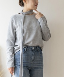 ウール混 鹿の子編み リボンタイニット