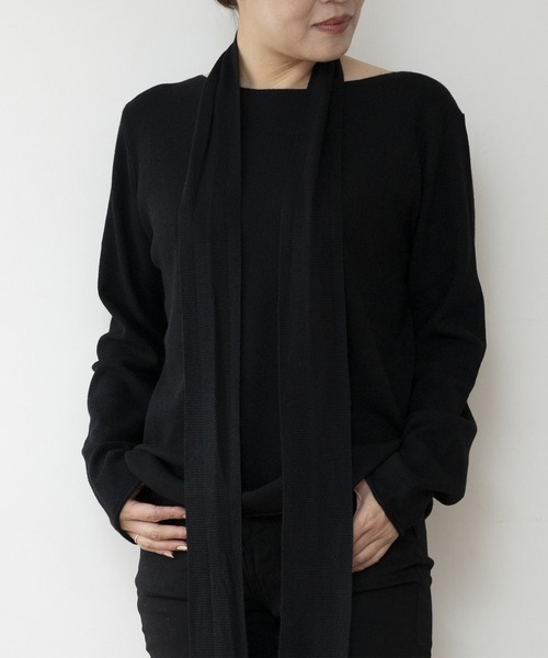 JOCOSA(ジョコサ)の「ウール混 鹿の子編み リボンタイニット(ニット/セーター・レディース・グレー/ブラック/ブルー/ピンク/チャコール/アイボリー・FREE)」の1枚目の写真