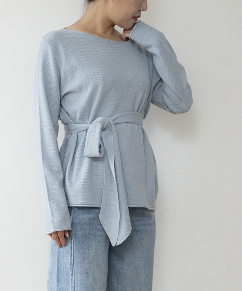 JOCOSA(ジョコサ)の「ウール混 鹿の子編み リボンタイニット(ニット/セーター・レディース・グレー/ブラック/ブルー/ピンク/チャコール/アイボリー・FREE)」の13枚目の写真
