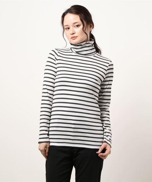 REAL CUBE（リアルキューブ）の「REAL CUBEmade in JAPAN煌めきボーダータートルニット（ニット/セーター・レディース・ホワイト×ブラック/ホワイト系その他/ホワイト×グレー・M/L）」の3枚目の写真