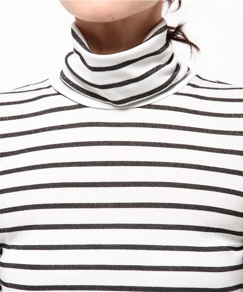 REAL CUBE（リアルキューブ）の「REAL CUBEmade in JAPAN煌めきボーダータートルニット（ニット/セーター・レディース・ホワイト×ブラック/ホワイト系その他/ホワイト×グレー・M/L）」の6枚目の写真