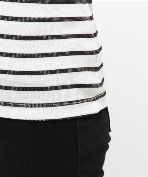 REAL CUBE（リアルキューブ）の「REAL CUBEmade in JAPAN煌めきボーダータートルニット（ニット/セーター・レディース・ホワイト×ブラック/ホワイト系その他/ホワイト×グレー・M/L）」の8枚目の写真