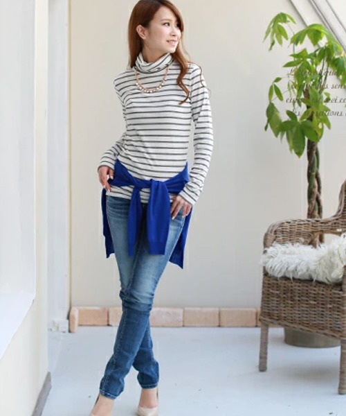 REAL CUBE（リアルキューブ）の「REAL CUBEmade in JAPAN煌めきボーダータートルニット（ニット/セーター・レディース・ホワイト×ブラック/ホワイト系その他/ホワイト×グレー・M/L）」の15枚目の写真