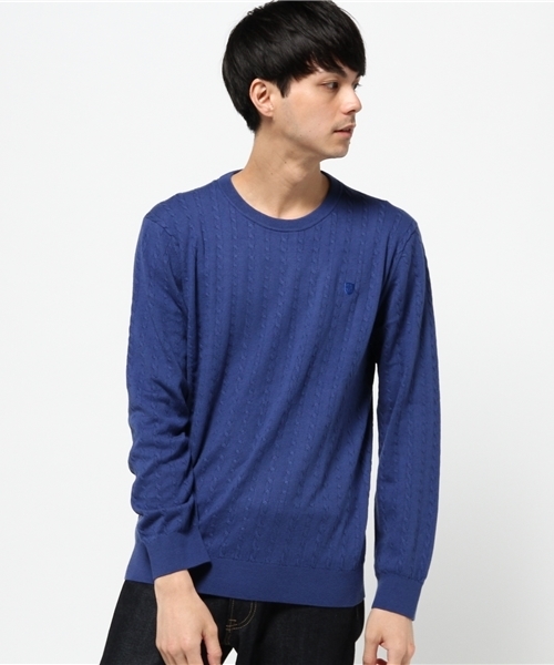 BLACK LABEL CRESTBRIDGE(ブラックレーベル・クレストブリッジ)の「ケーブルクルーネック ニット(ニット/セーター・メンズ・グリーン/ブラック/ネイビー/オフホワイト/グレー/ブルー/ベージュ/イエロー/オレンジ・L/M/LL)」の1枚目の写真