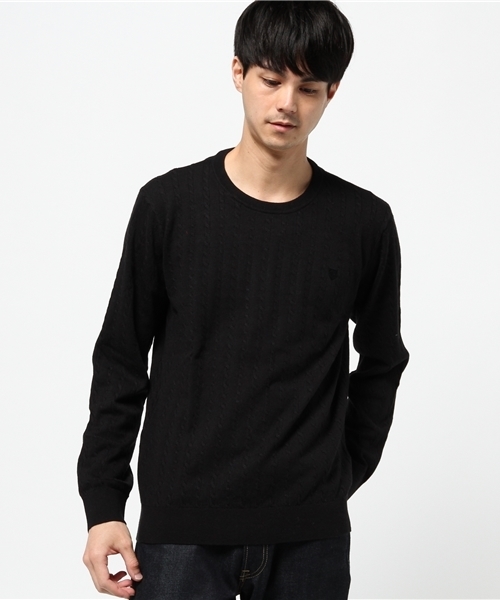 BLACK LABEL CRESTBRIDGE(ブラックレーベル・クレストブリッジ)の「ケーブルクルーネック ニット(ニット/セーター・メンズ・グリーン/ブラック/ネイビー/オフホワイト/グレー/ブルー/ベージュ/イエロー/オレンジ・L/M/LL)」の3枚目の写真