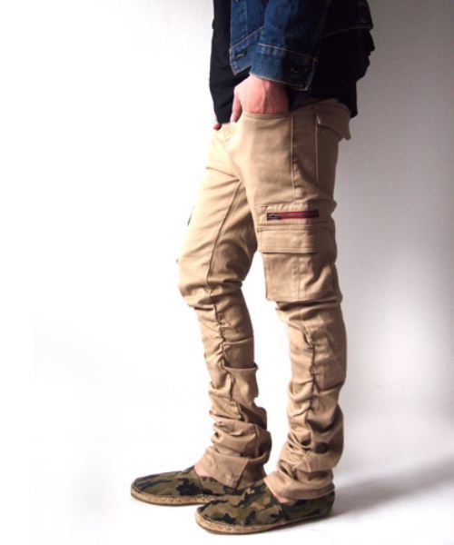 BEATJIVE（ビートジャイブ）の「スリムスキニーシルエットサイドギャザーシャーリングカーゴパンツ メンズ（カーゴパンツ・メンズ・ベージュ/カーキ/インディゴブルー/グリーン系カモフラージュ/ブラック・2/3/4）」の13枚目の写真