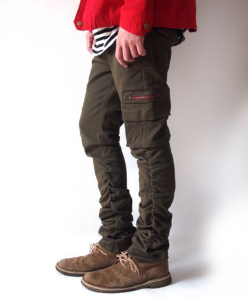 BEATJIVE（ビートジャイブ）の「スリムスキニーシルエットサイドギャザーシャーリングカーゴパンツ メンズ（カーゴパンツ・メンズ・ベージュ/カーキ/インディゴブルー/グリーン系カモフラージュ/ブラック・2/3/4）」の16枚目の写真