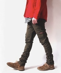 BEATJIVE | スリムスキニーシルエットサイドギャザーシャーリングカーゴパンツ メンズ(カーゴパンツ)