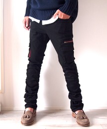 BEATJIVE | スリムスキニーシルエットサイドギャザーシャーリングカーゴパンツ メンズ(カーゴパンツ)