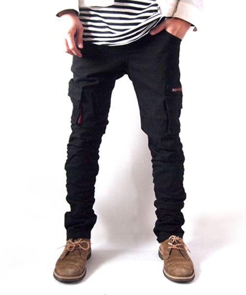 BEATJIVE（ビートジャイブ）の「スリムスキニーシルエットサイドギャザーシャーリングカーゴパンツ メンズ（カーゴパンツ・メンズ・ベージュ/カーキ/インディゴブルー/グリーン系カモフラージュ/ブラック・2/3/4）」の7枚目の写真