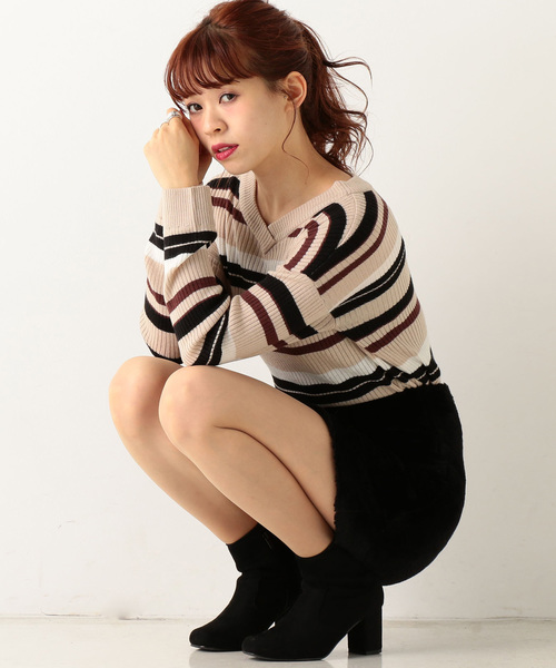 archives（アルシーヴ）の「マルチボーダーニットプルオーバー（ニット/セーター・レディース・ブラック/ベージュ/オフホワイト・MEDIUM）」の3枚目の写真