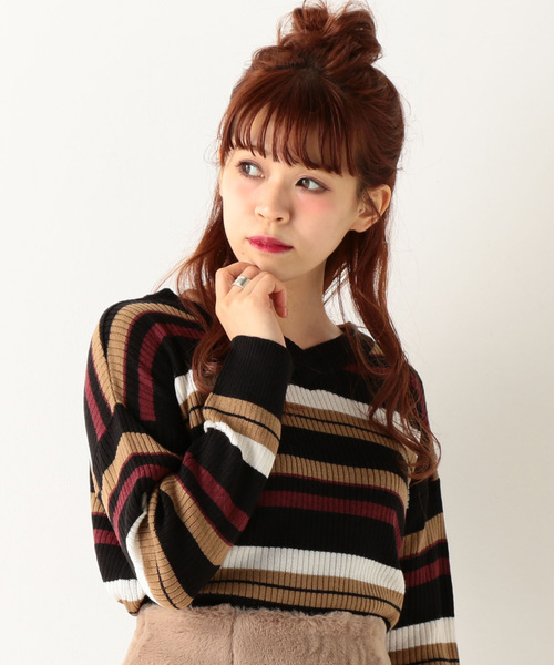 archives（アルシーヴ）の「マルチボーダーニットプルオーバー（ニット/セーター・レディース・ブラック/ベージュ/オフホワイト・MEDIUM）」の2枚目の写真