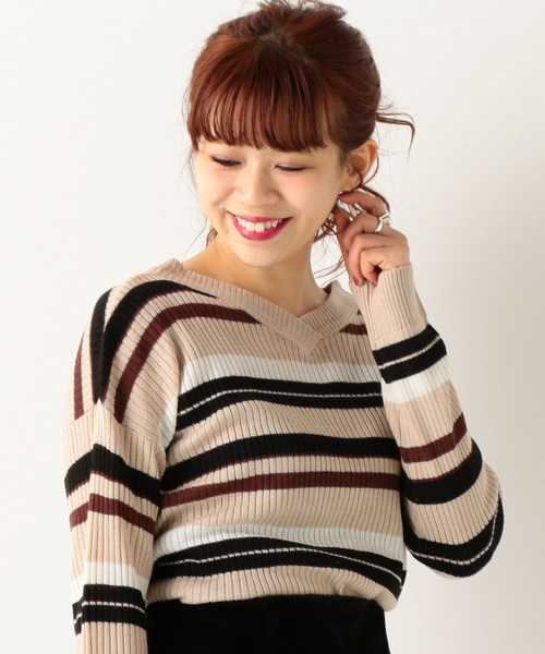 archives（アルシーヴ）の「マルチボーダーニットプルオーバー（ニット/セーター・レディース・ブラック/ベージュ/オフホワイト・MEDIUM）」の9枚目の写真