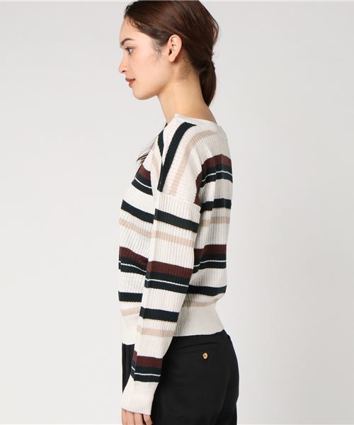 archives（アルシーヴ）の「マルチボーダーニットプルオーバー（ニット/セーター・レディース・ブラック/ベージュ/オフホワイト・MEDIUM）」の6枚目の写真