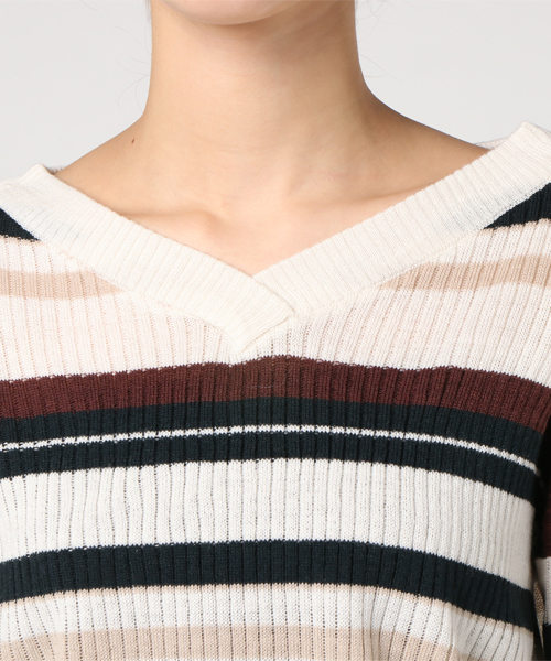 archives（アルシーヴ）の「マルチボーダーニットプルオーバー（ニット/セーター・レディース・ブラック/ベージュ/オフホワイト・MEDIUM）」の8枚目の写真