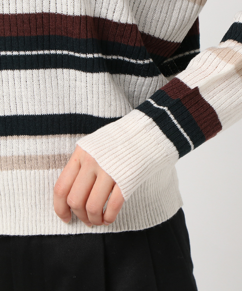 archives（アルシーヴ）の「マルチボーダーニットプルオーバー（ニット/セーター・レディース・ブラック/ベージュ/オフホワイト・MEDIUM）」の7枚目の写真