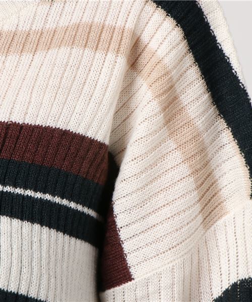 archives（アルシーヴ）の「マルチボーダーニットプルオーバー（ニット/セーター・レディース・ブラック/ベージュ/オフホワイト・MEDIUM）」の4枚目の写真