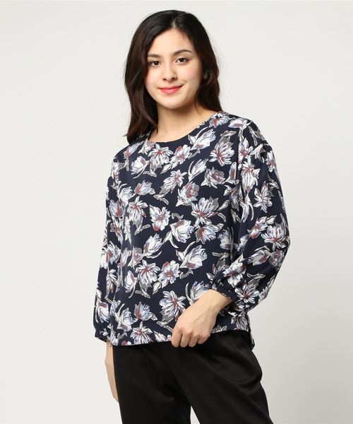 un dix cors（アンディコール）の「中花柄ギャザー袖ブラウス（シャツ/ブラウス・レディース・ネイビー/イエロー・ﾌﾘ-）」の8枚目の写真