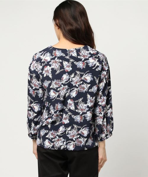 un dix cors（アンディコール）の「中花柄ギャザー袖ブラウス（シャツ/ブラウス・レディース・ネイビー/イエロー・ﾌﾘ-）」の4枚目の写真