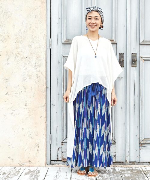 チャイハネ（チャイハネ）の「【チャイハネ】yul 無地ハイローヘム変形ワンピース（ワンピース・レディース・ターコイズブルー/ホワイト/ブラック/パープル/ネイビー/オレンジ/グリーン/ブルー・FREE）」の9枚目の写真