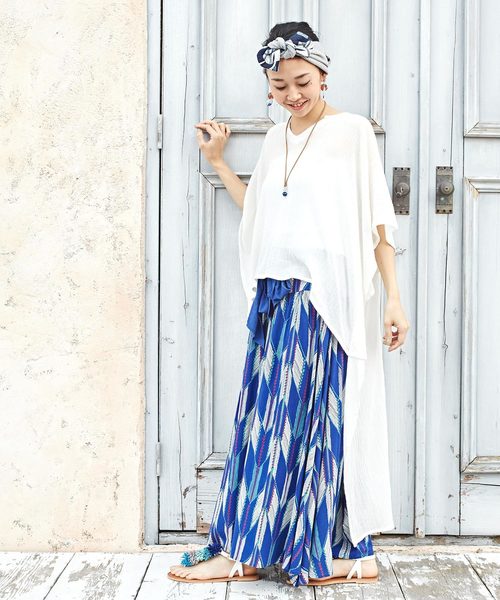 チャイハネ（チャイハネ）の「【チャイハネ】yul 無地ハイローヘム変形ワンピース（ワンピース・レディース・ターコイズブルー/ホワイト/ブラック/パープル/ネイビー/オレンジ/グリーン/ブルー・FREE）」の13枚目の写真