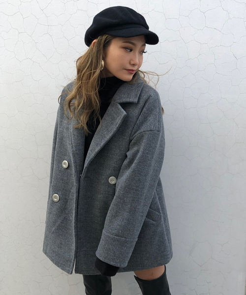 ENVYM(アンビー)の「LOOSE P COAT(ピーコート・レディース・ブラック/グレー・FREE)」の1枚目の写真