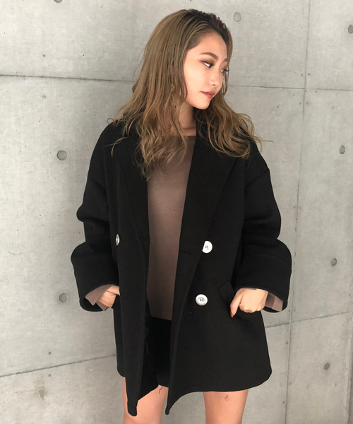 ENVYM(アンビー)の「LOOSE P COAT(ピーコート・レディース・ブラック/グレー・FREE)」の2枚目の写真