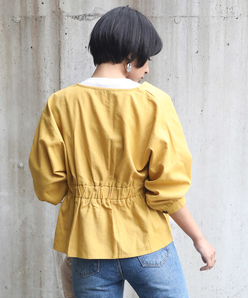 classicalelf(クラシカルエルフ)の「綿麻ブラウスジャケット【大きいサイズXLまでカラー豊富】(ブルゾン)」|イエロー