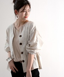 classicalelf（クラシカルエルフ）の「リネン混ミドル丈無地サマージャケット(7分袖)（ブルゾン）」