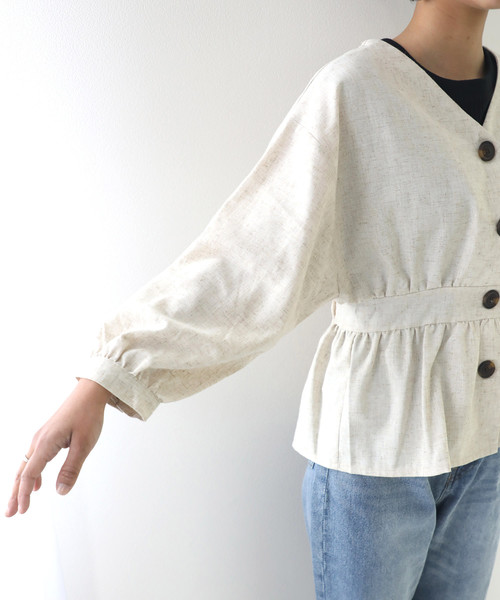 classicalelf（クラシカルエルフ）の「リネン混ミドル丈無地サマージャケット(7分袖)（ブルゾン・レディース・ネイビー/キナリ/イエロー/カーキ・MEDIUM/X-LARGE/LARGE）」の11枚目の写真