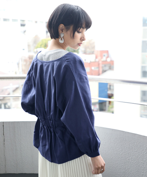 classicalelf（クラシカルエルフ）の「リネン混ミドル丈無地サマージャケット(7分袖)（ブルゾン・レディース・ネイビー/キナリ/イエロー/カーキ・MEDIUM/X-LARGE/LARGE）」の15枚目の写真